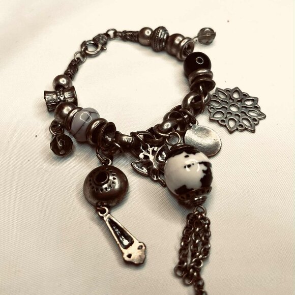 Vintage Charm Bracelet Metal & Ceramic 19–21 cm Boho Ethnic Style - Picture 3 of 7